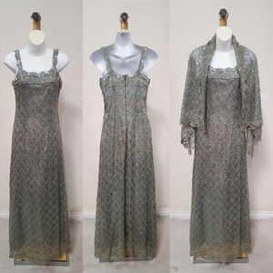 Hand Crafted Silver-Green Gown by an Artisan